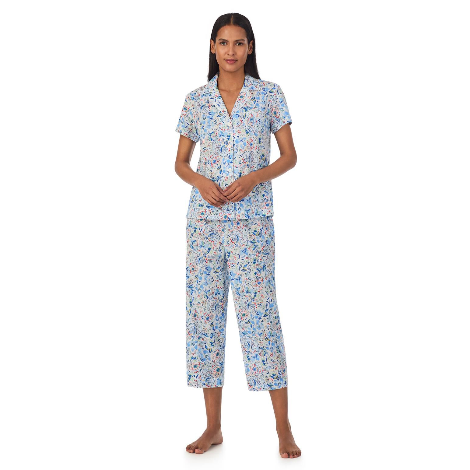Lauren Ralph Lauren Cotton Lawn S S Notch Collar Capri Pajama Set Ballantynes Department Store